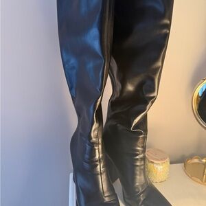 Princess Polly Black Leather Knee-High Boots